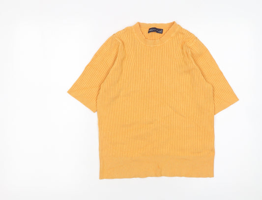 Marks and Spencer Women Yellow Mock Neck Ribbed Knit T-Shirt Size 12