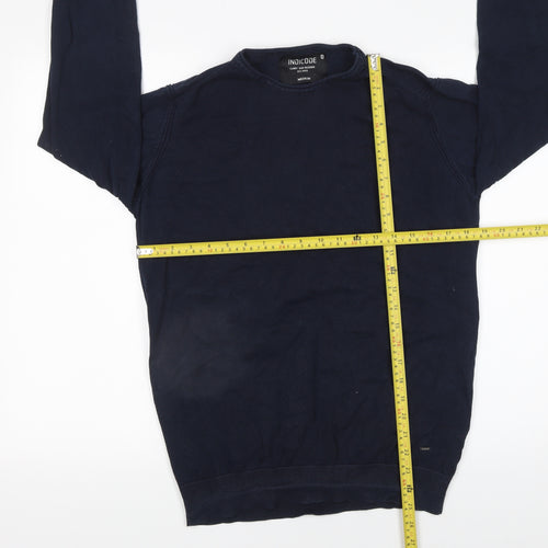 INDICODE Men’s Blue Cotton Blend Crew Neck Jumper Size M