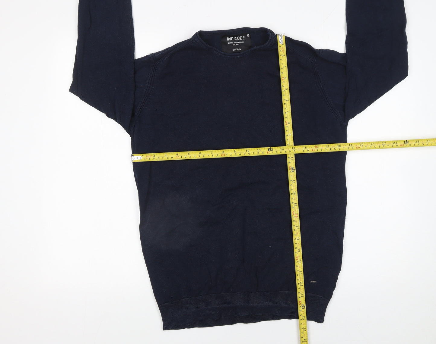 INDICODE Men’s Blue Cotton Blend Crew Neck Jumper Size M