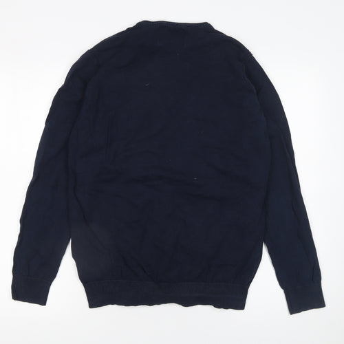 INDICODE Men’s Blue Cotton Blend Crew Neck Jumper Size M