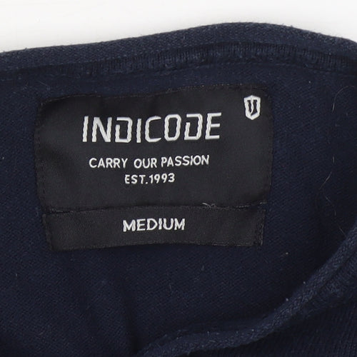 INDICODE Men’s Blue Cotton Blend Crew Neck Jumper Size M