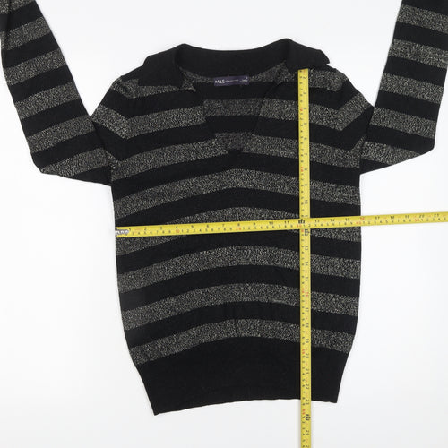 Marks and Spencer Women’s Black Striped Collared Pullover Jumper Size S
