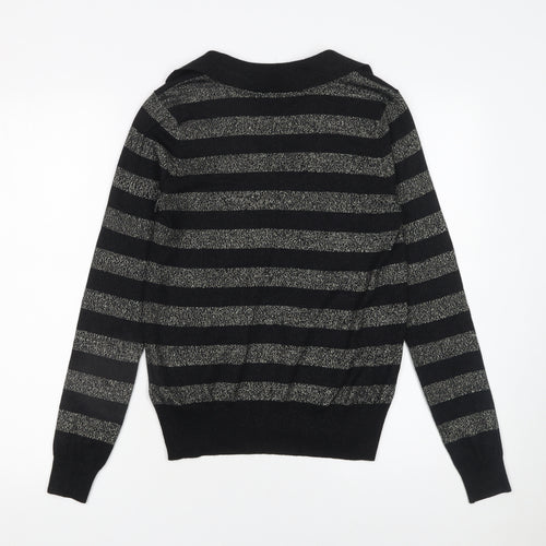 Marks and Spencer Women’s Black Striped Collared Pullover Jumper Size S