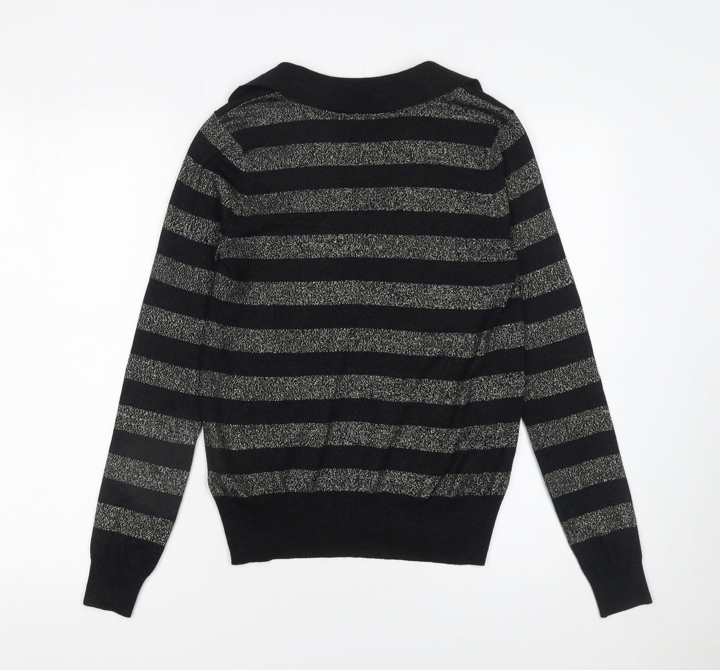 Marks and Spencer Women’s Black Striped Collared Pullover Jumper Size S