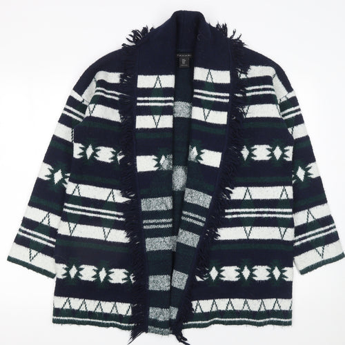 Tahari Women’s Multicoloured Geometric Fringe Knit Cardigan M