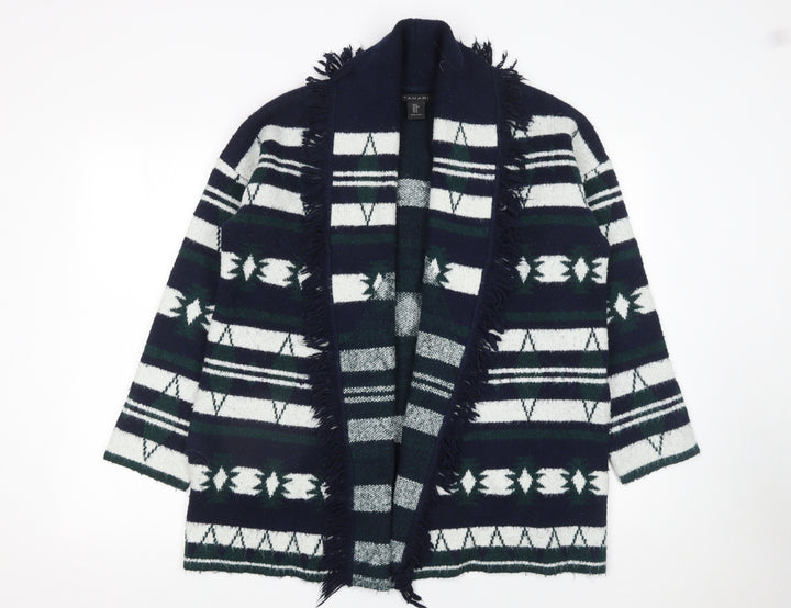 Tahari Women’s Multicoloured Geometric Fringe Knit Cardigan M
