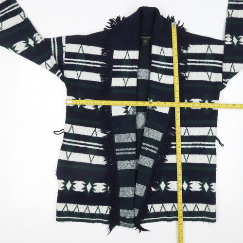 Tahari Women’s Multicoloured Geometric Fringe Knit Cardigan M