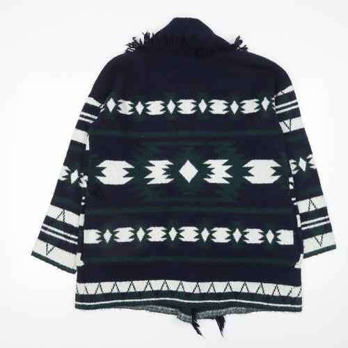 Tahari Women’s Multicoloured Geometric Fringe Knit Cardigan M