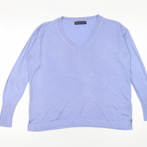 Marks and Spencer Women’s Blue V-Neck Knit Jumper Size S