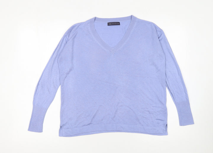 Marks and Spencer Women’s Blue V-Neck Knit Jumper Size S