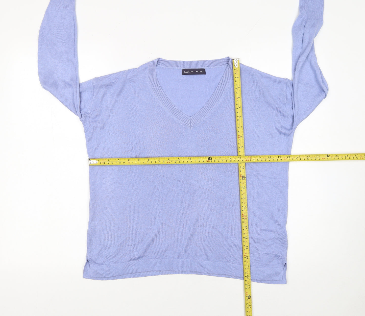 Marks and Spencer Women’s Blue V-Neck Knit Jumper Size S