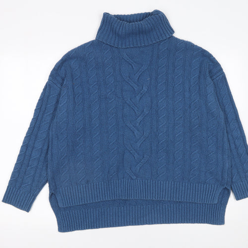 Joie Womens Blue Cable-Knit Roll Neck Jumper Size L