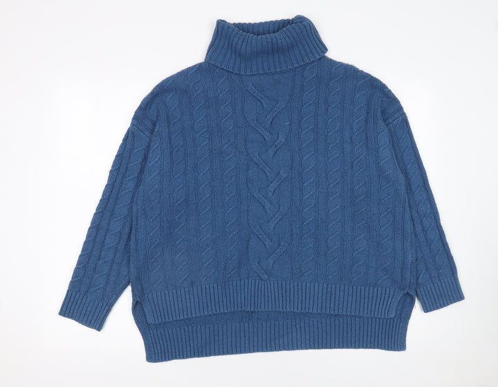 Joie Womens Blue Cable-Knit Roll Neck Jumper Size L