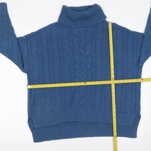 Joie Womens Blue Cable-Knit Roll Neck Jumper Size L