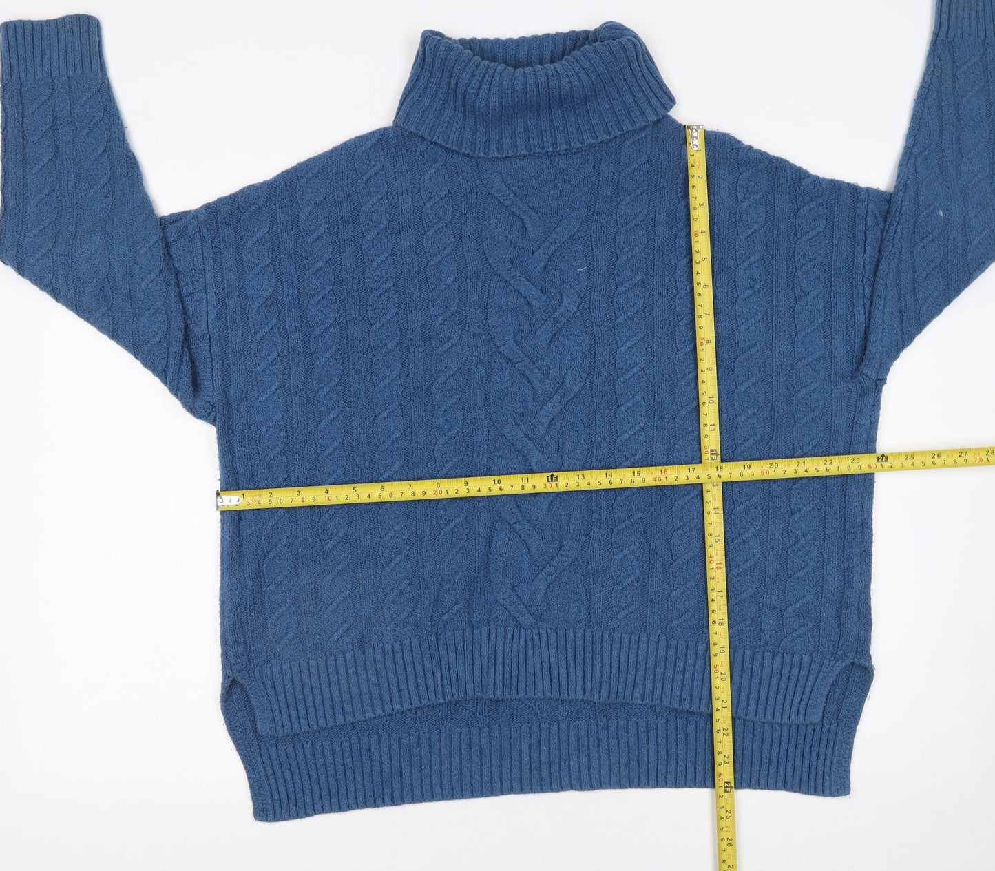 Joie Womens Blue Cable-Knit Roll Neck Jumper Size L
