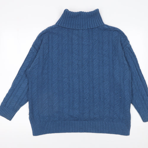 Joie Womens Blue Cable-Knit Roll Neck Jumper Size L