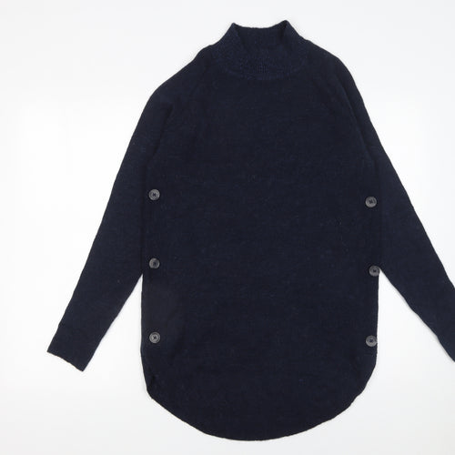 Next Women's Navy Mock Neck Button Side Knit Jumper XS