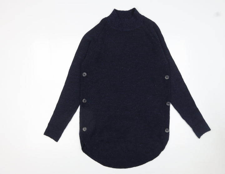 Next Women's Navy Mock Neck Button Side Knit Jumper XS