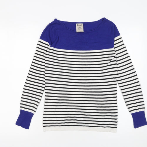 Nicole for F·R Women Blue & White Striped Boat Neck Jumper Size M
