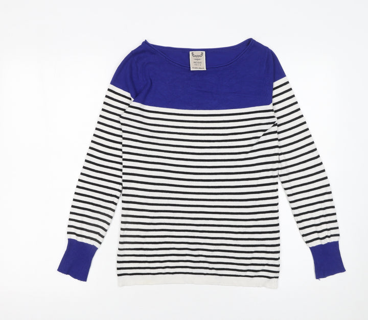 Nicole for F·R Women Blue & White Striped Boat Neck Jumper Size M