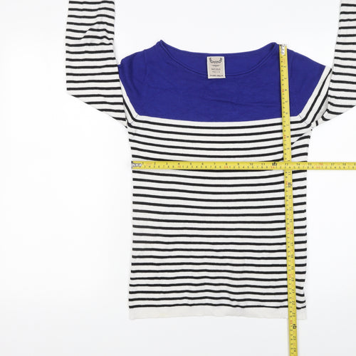 Nicole for F·R Women Blue & White Striped Boat Neck Jumper Size M
