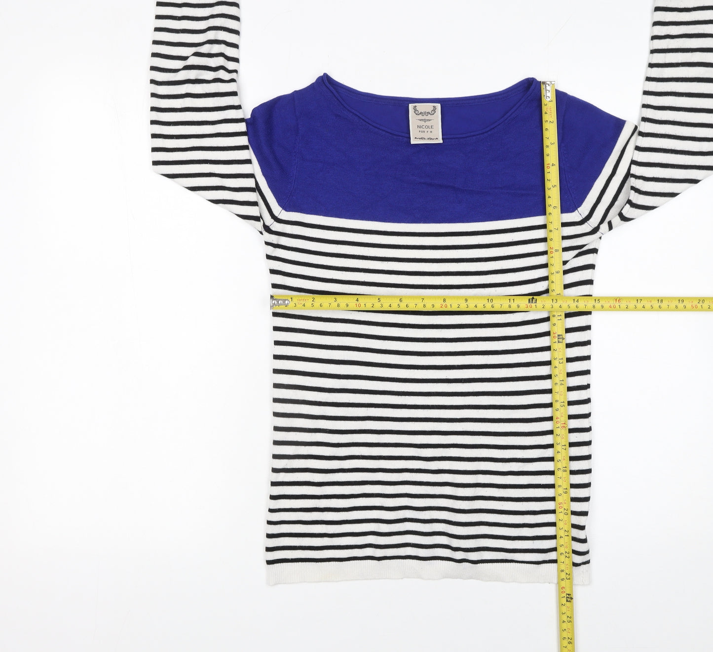 Nicole for F·R Women Blue & White Striped Boat Neck Jumper Size M