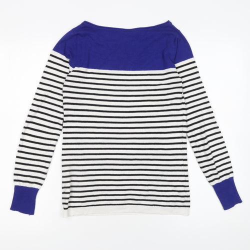 Nicole for F·R Women Blue & White Striped Boat Neck Jumper Size M