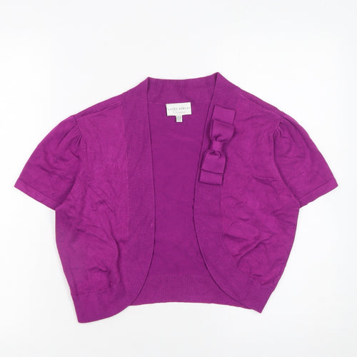 Laura Ashley Women Purple Short Sleeve Bow Cardigan Size 10