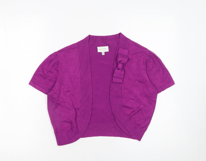 Laura Ashley Women Purple Short Sleeve Bow Cardigan Size 10