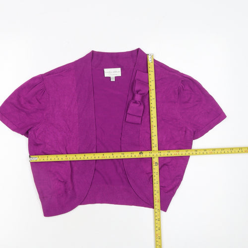 Laura Ashley Women Purple Short Sleeve Bow Cardigan Size 10