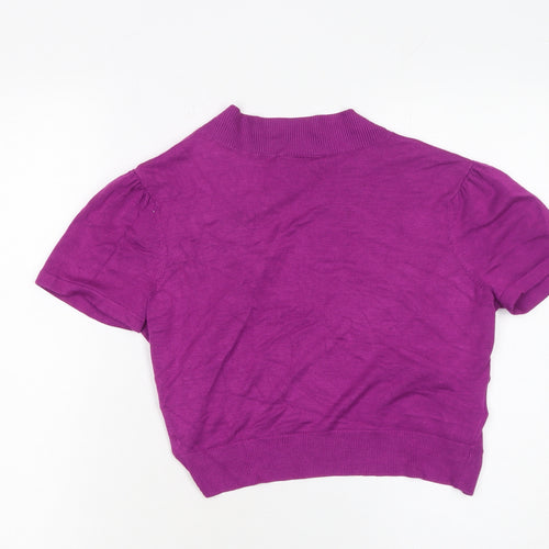 Laura Ashley Women Purple Short Sleeve Bow Cardigan Size 10