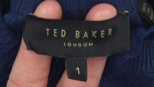 Ted Baker Women's Blue High Neck Ruffle Trim Slim Fit Jumper Size S