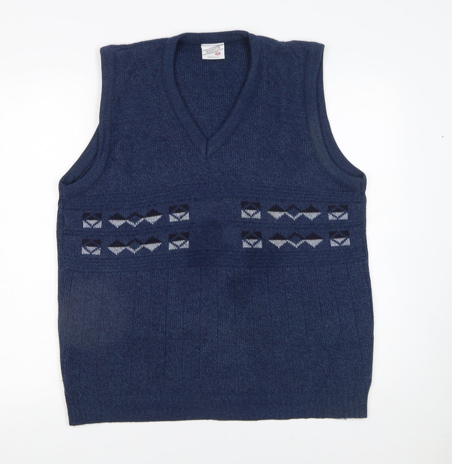 Menswear Blue Geometric Knit Acrylic Sleeveless Vest M