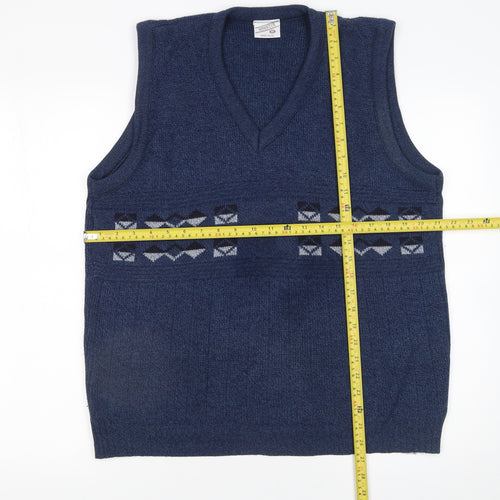 Menswear Blue Geometric Knit Acrylic Sleeveless Vest M