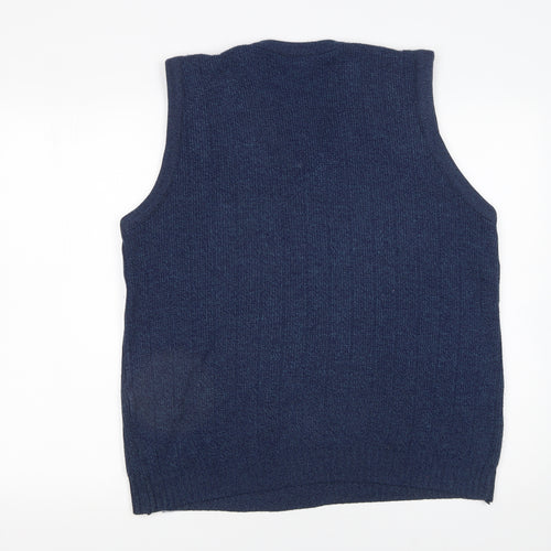 Menswear Blue Geometric Knit Acrylic Sleeveless Vest M