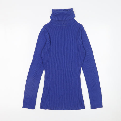 Debenhams Women Blue Roll Neck Long Sleeve Cotton Jumper Size 8