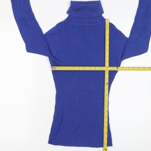 Debenhams Women Blue Roll Neck Long Sleeve Cotton Jumper Size 8