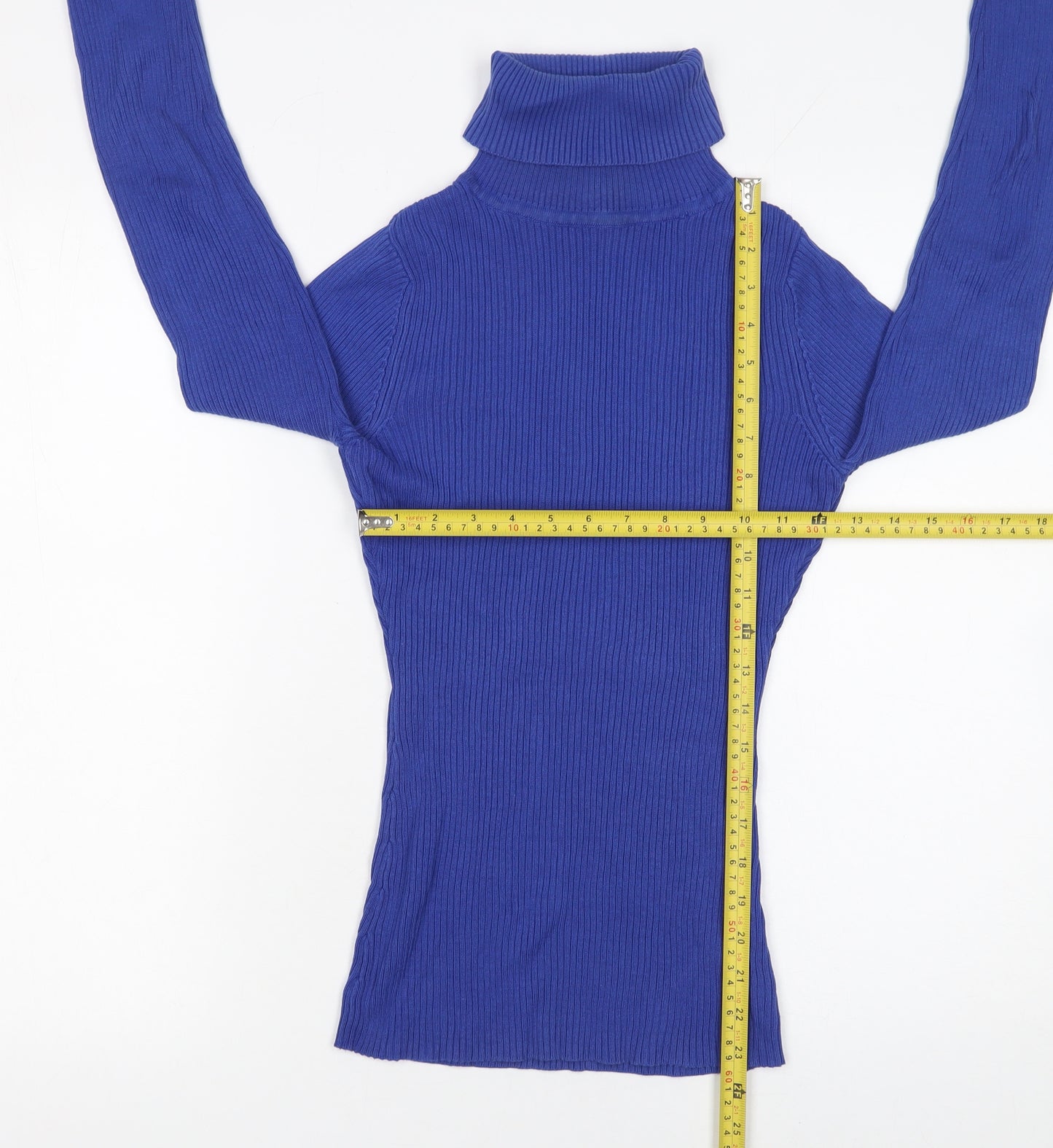 Debenhams Women Blue Roll Neck Long Sleeve Cotton Jumper Size 8