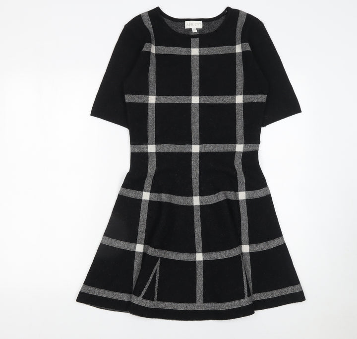 Apricot Women’s Black Check Fit & Flare Knit Dress Size 10