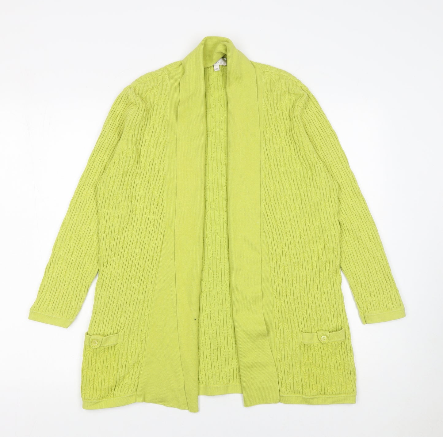 CC Womens Green Cotton Knit Long Sleeve Open Cardigan Size M