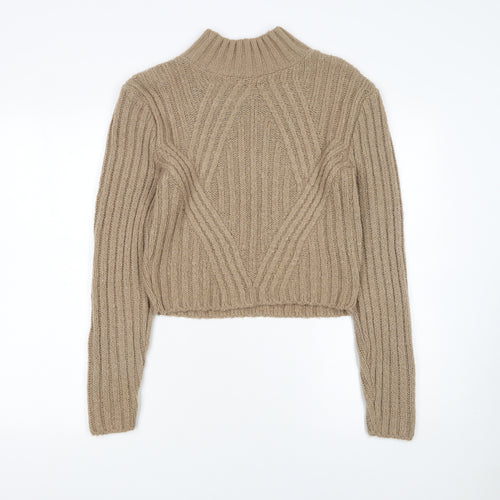 HOT!MESS Women’s Beige Chunky-Knit Mock Neck Jumper XS