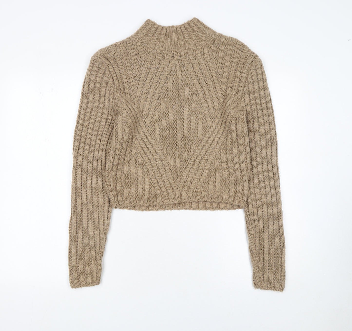 HOT!MESS Women’s Beige Chunky-Knit Mock Neck Jumper XS