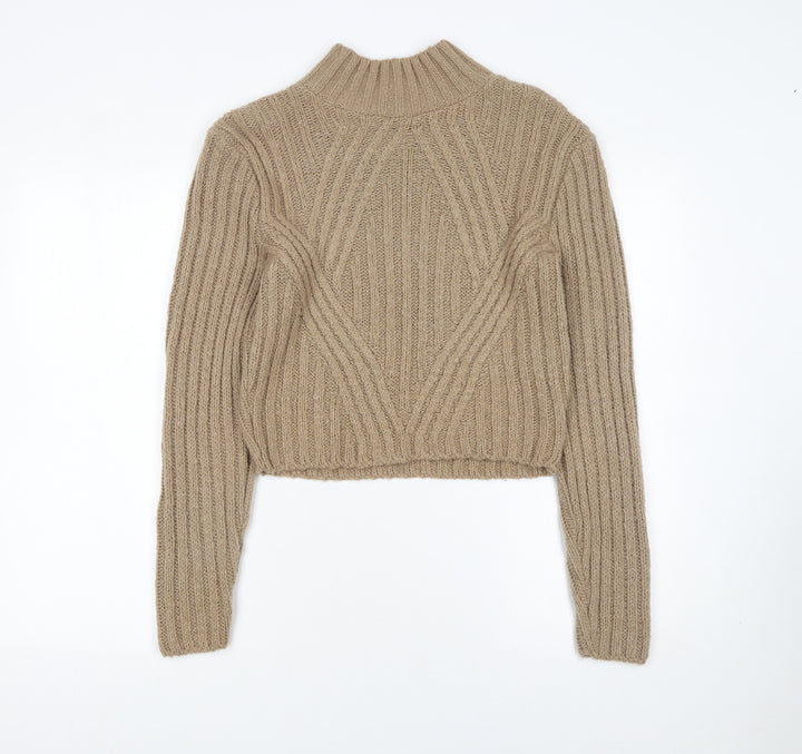 HOT!MESS Women’s Beige Chunky-Knit Mock Neck Jumper XS