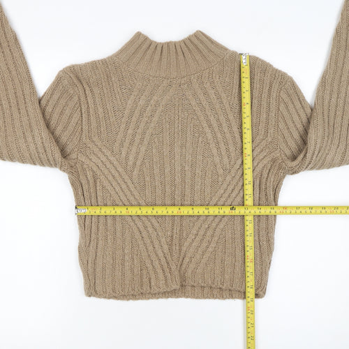 HOT!MESS Women’s Beige Chunky-Knit Mock Neck Jumper XS
