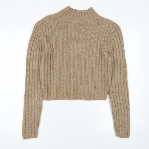 HOT!MESS Women’s Beige Chunky-Knit Mock Neck Jumper XS