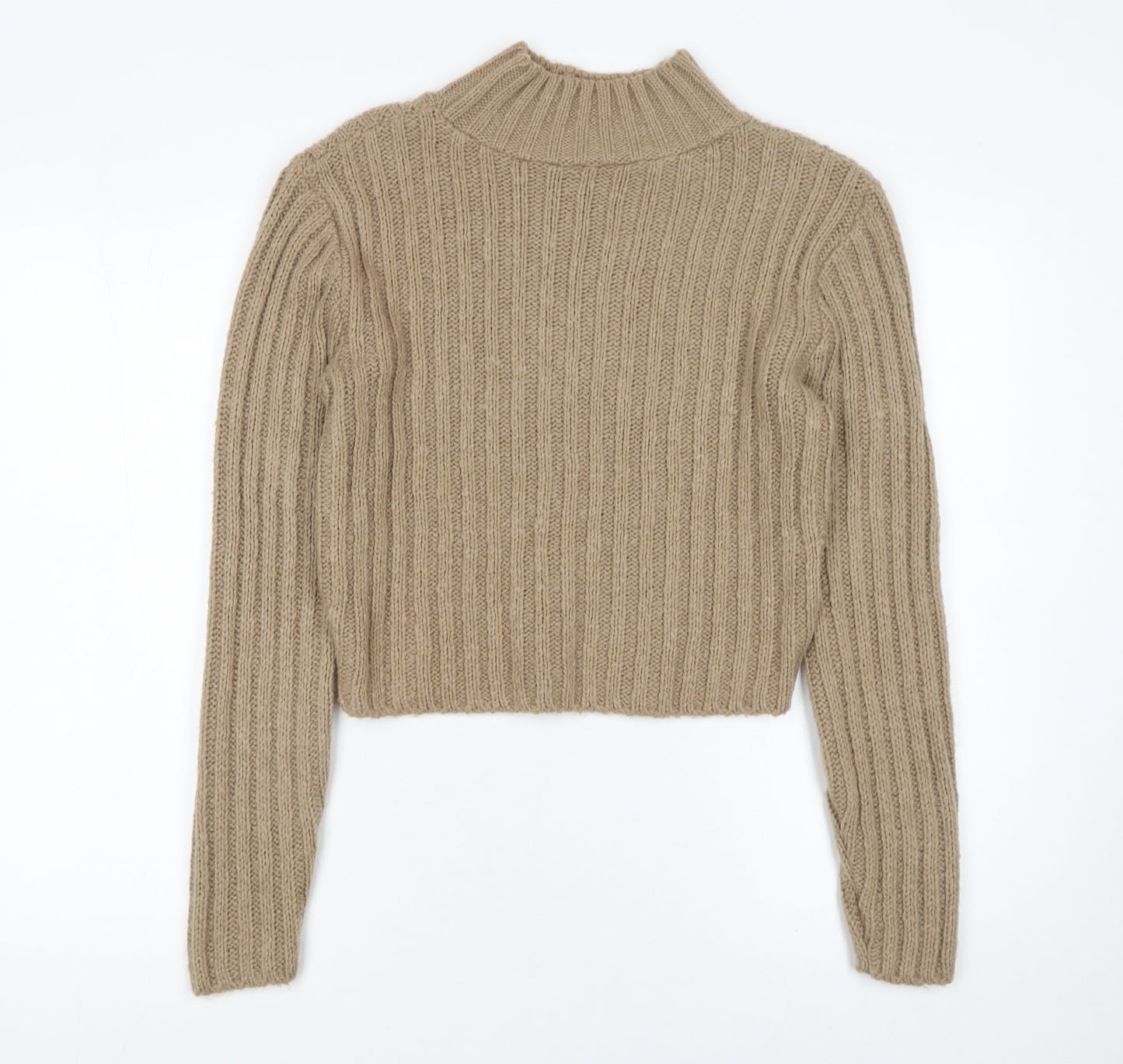 HOT!MESS Women’s Beige Chunky-Knit Mock Neck Jumper XS