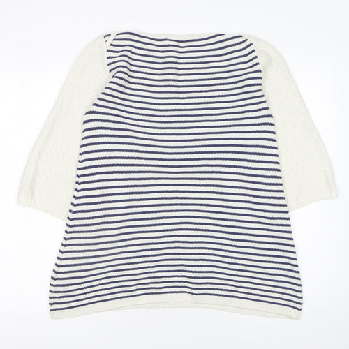 H&M Women’s White Navy Striped Cotton Knit 3/4 Sleeve Jumper Size 8