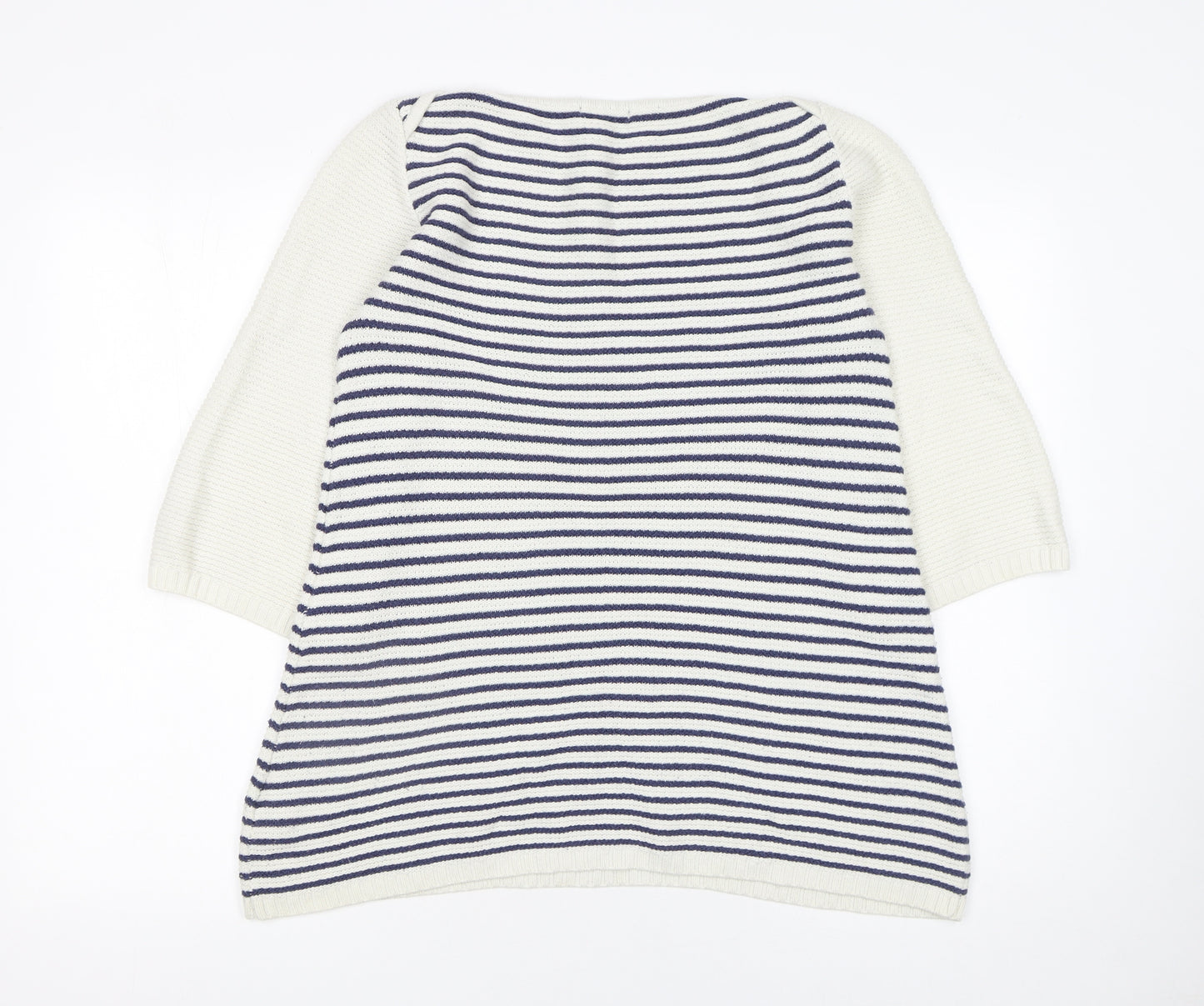 H&M Women’s White Navy Striped Cotton Knit 3/4 Sleeve Jumper Size 8