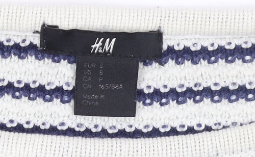 H&M Women’s White Navy Striped Cotton Knit 3/4 Sleeve Jumper Size 8