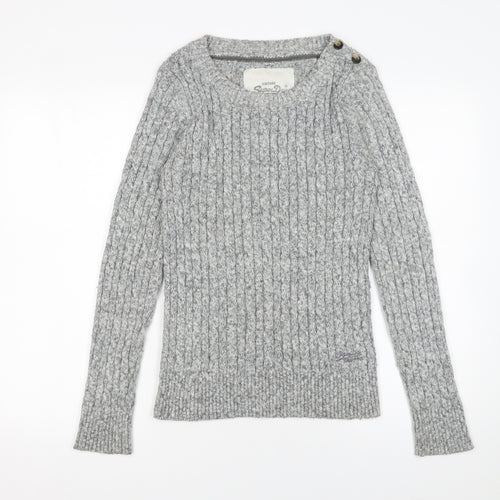 Superdry Women Grey Cable-Knit Pullover Jumper L